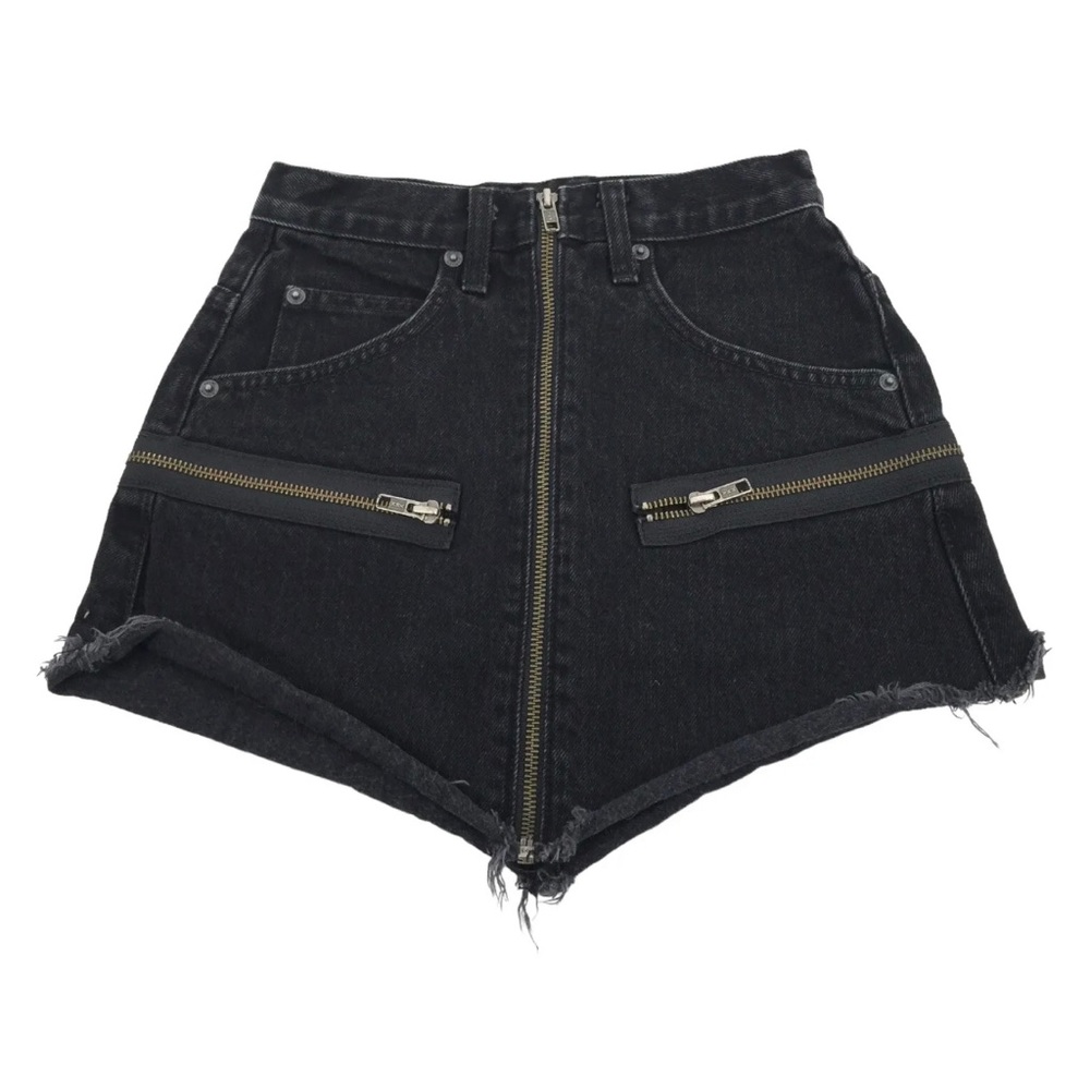 Carmar Denim Double Zip Front Skirt Size 27
Black Distressed Micro Mini skirt